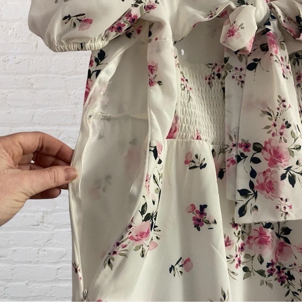 White Floral Midi Dress size L - Picture 3 of 5
